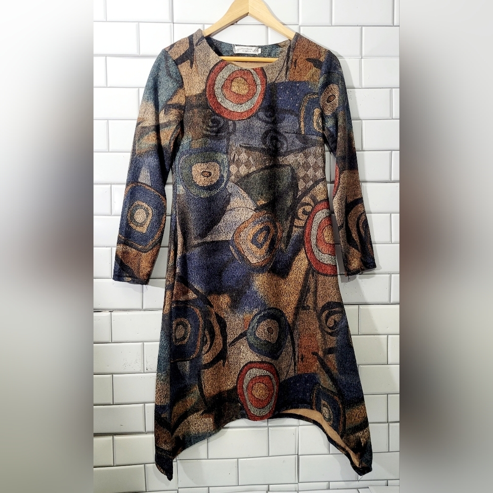 Depending On The Horizon Three Quarter Sleeve Sweater Dress Tunic Asymmetrical H